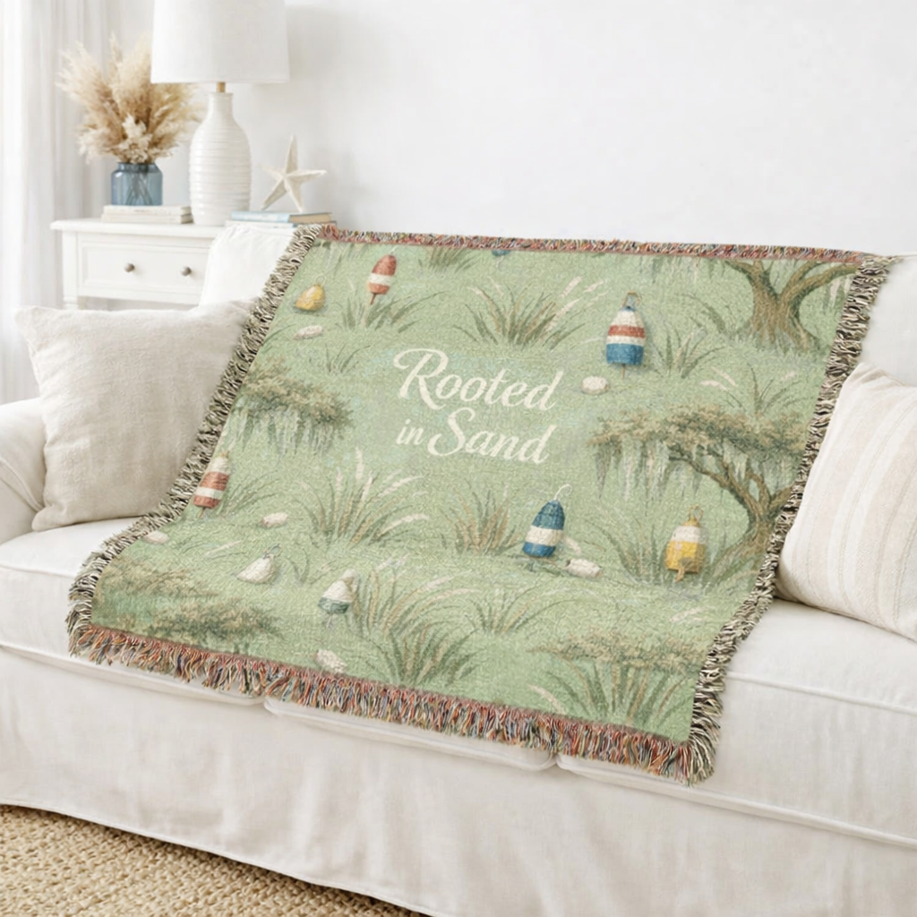 Woven Blanket — Rooted in Sand Coastal Nautical Throw