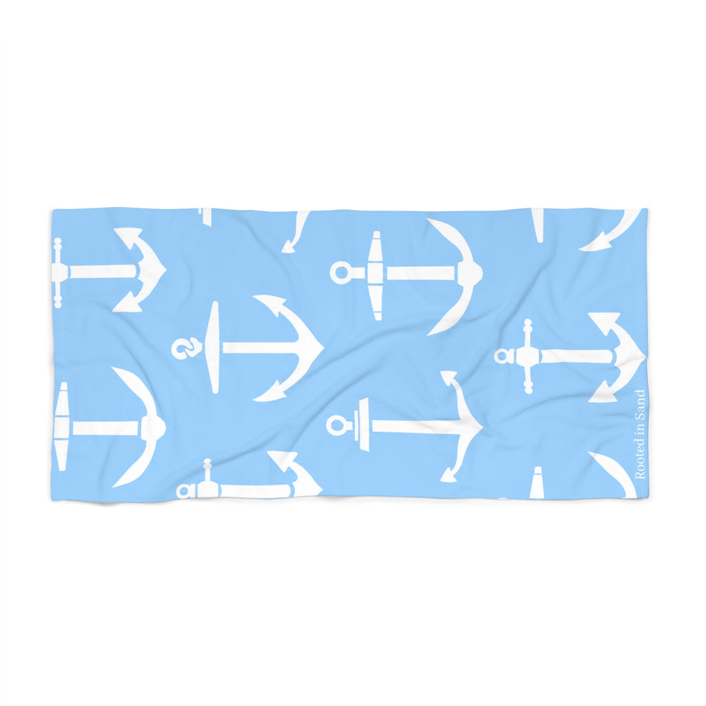 Rooted in Sand Light Blue Anchor Beach Towel