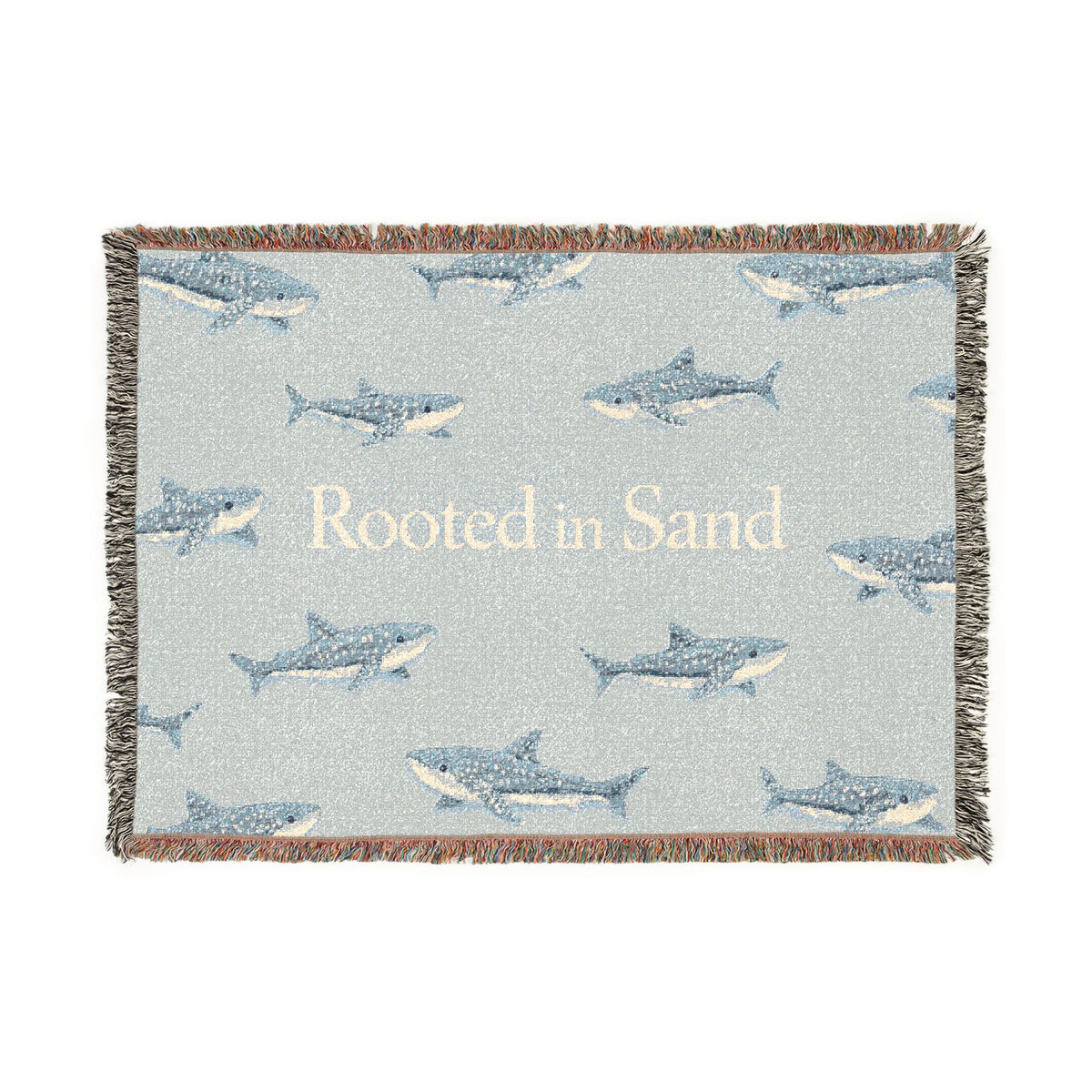 Shark Pattern Woven Blanket — Rooted in Sand Coastal Throw
