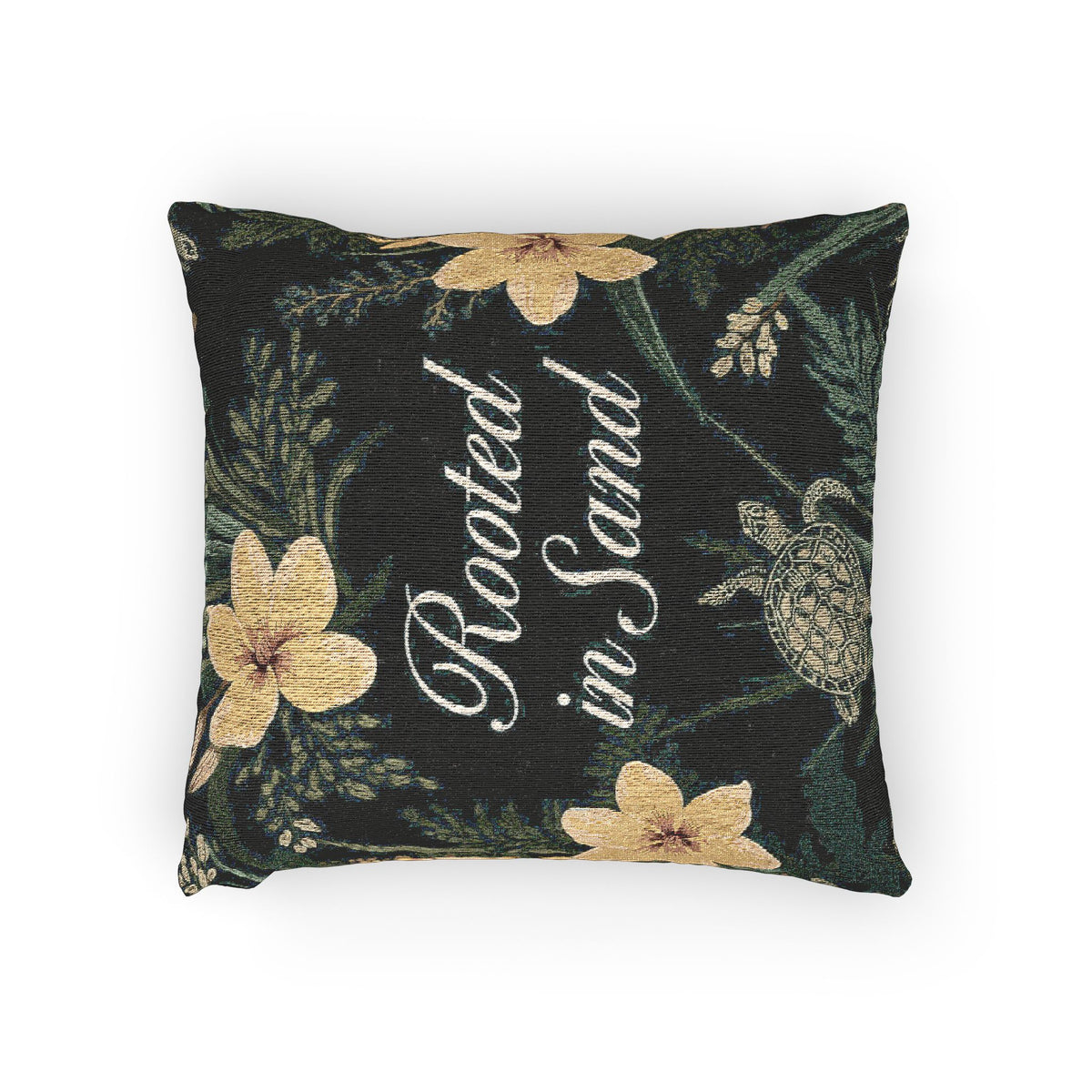 Rooted in Sand Woven Pillow — Coastal Floral Decorative Throw Pillow