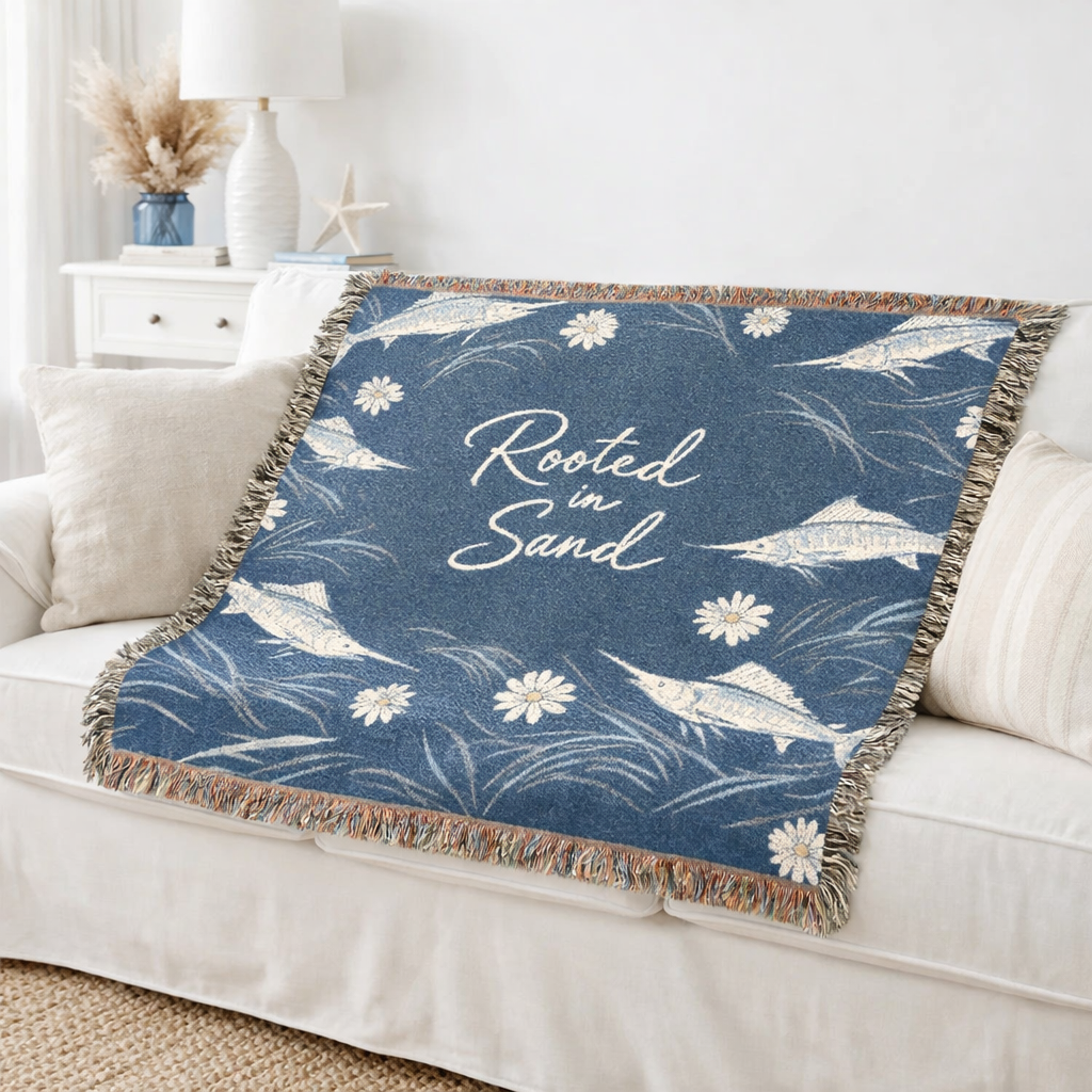 Rooted in Sand Woven Blanket – Floral Coastal Throw