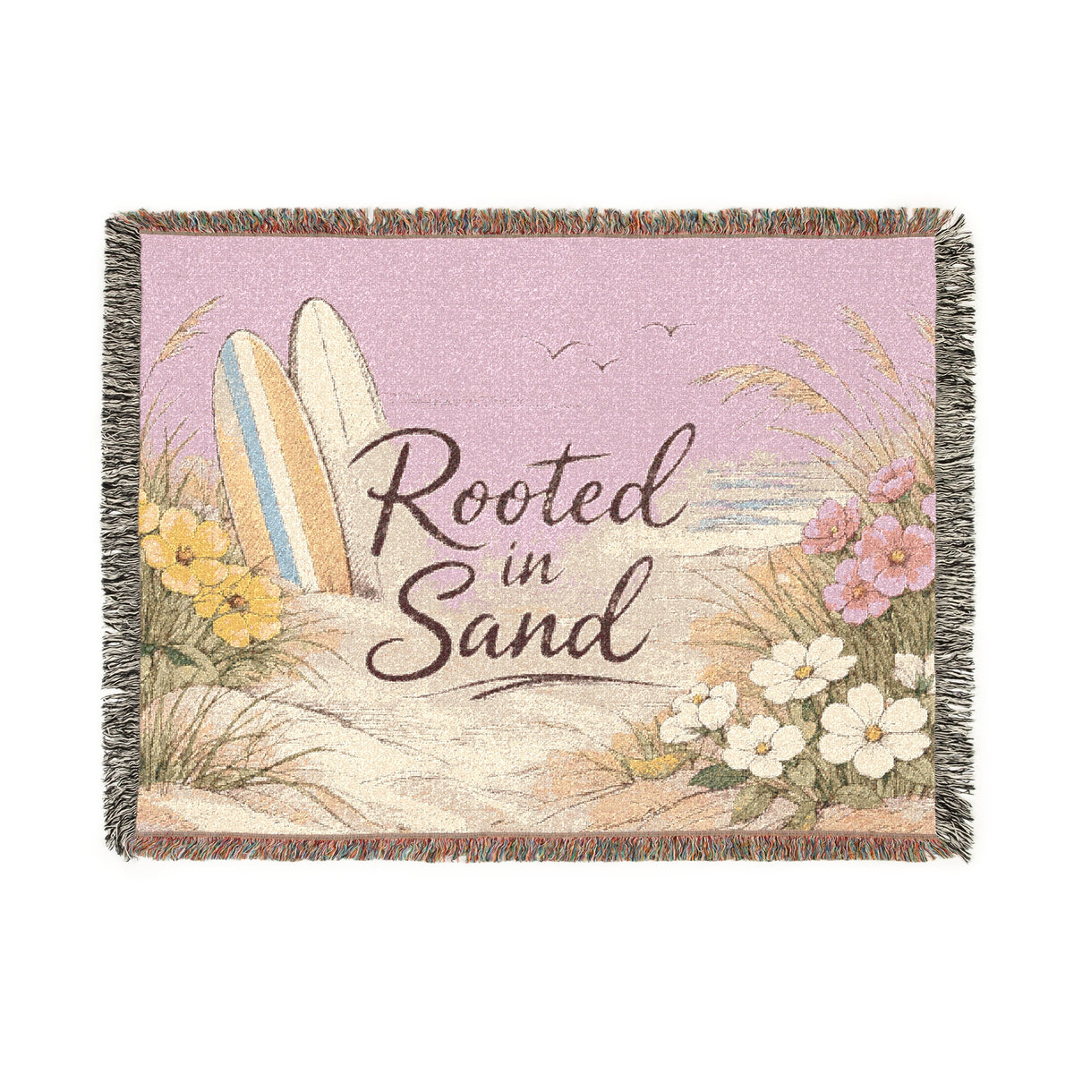 Rooted in Sand Woven Throw Blanket — Beach Surf Floral Tapestry Throw