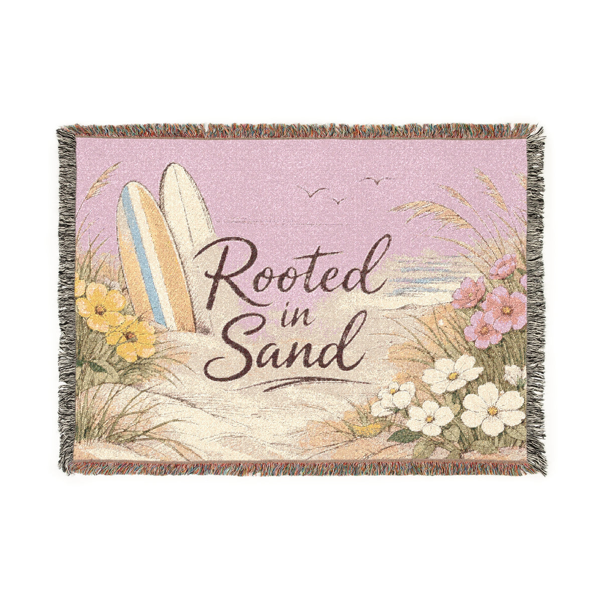Rooted in Sand Woven Throw Blanket — Beach Surf Floral Tapestry Throw