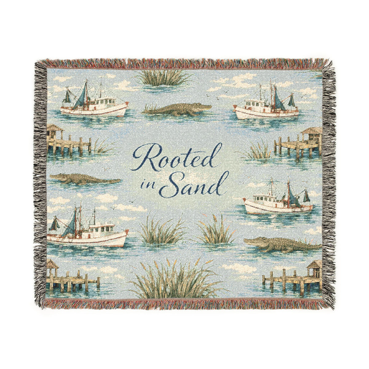 Coastal Rooted in Sand Woven Blanket – Nautical Throw for Beach Lovers