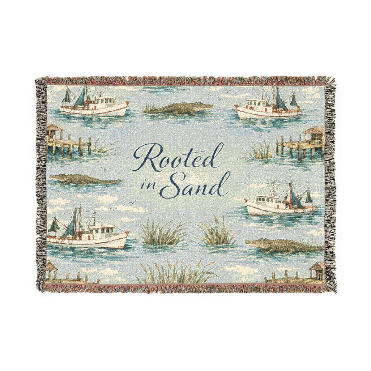 Coastal Rooted in Sand Woven Blanket – Nautical Throw for Beach Lovers
