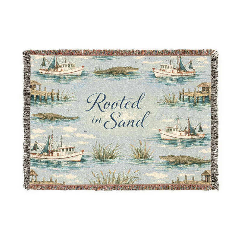 Coastal Rooted in Sand Woven Blanket – Nautical Throw for Beach Lovers