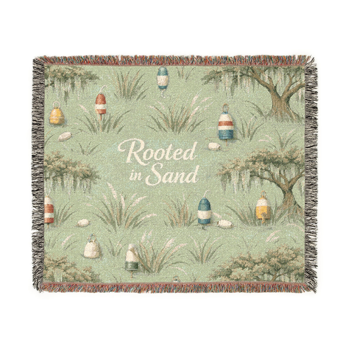 Woven Blanket — Rooted in Sand Coastal Nautical Throw