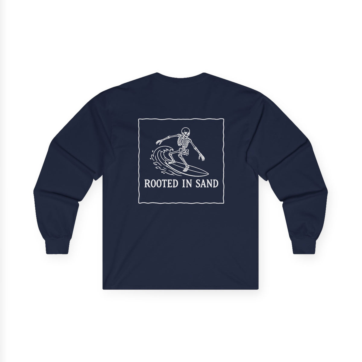 Rooted in Sand Long Sleeve Tee Surf Skeleton Graphic Shirt