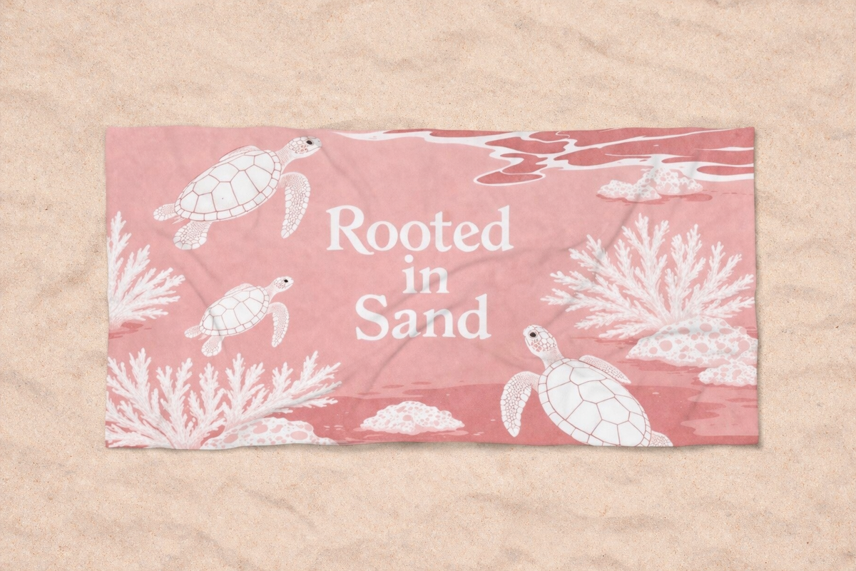 Rooted in Sand Coral Turtle Beach Towel
