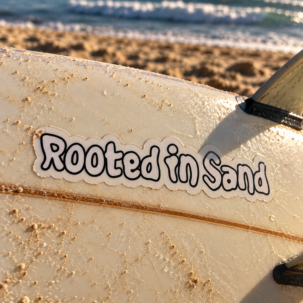 Die-Cut Sticker — Rooted in Sand Beach Wave Vibes Sticker