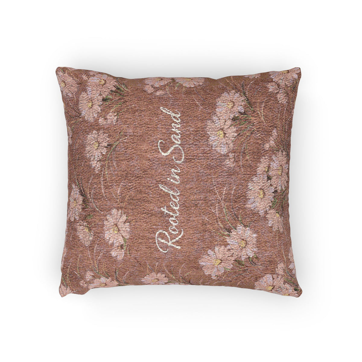 Woven Pillow — Rustic Floral Rooted in Sand Decorative Throw Pillow