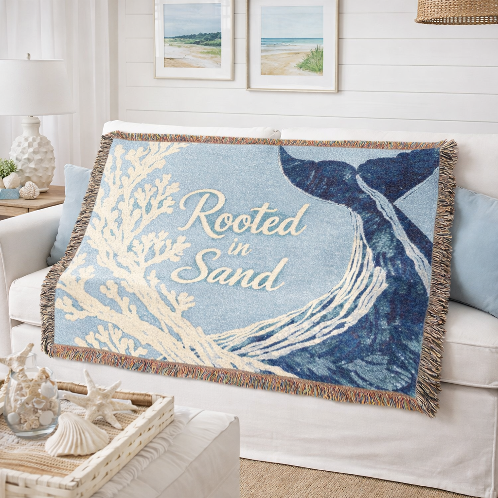 Woven Blanket — Rooted in Sand Coastal Whale Throw