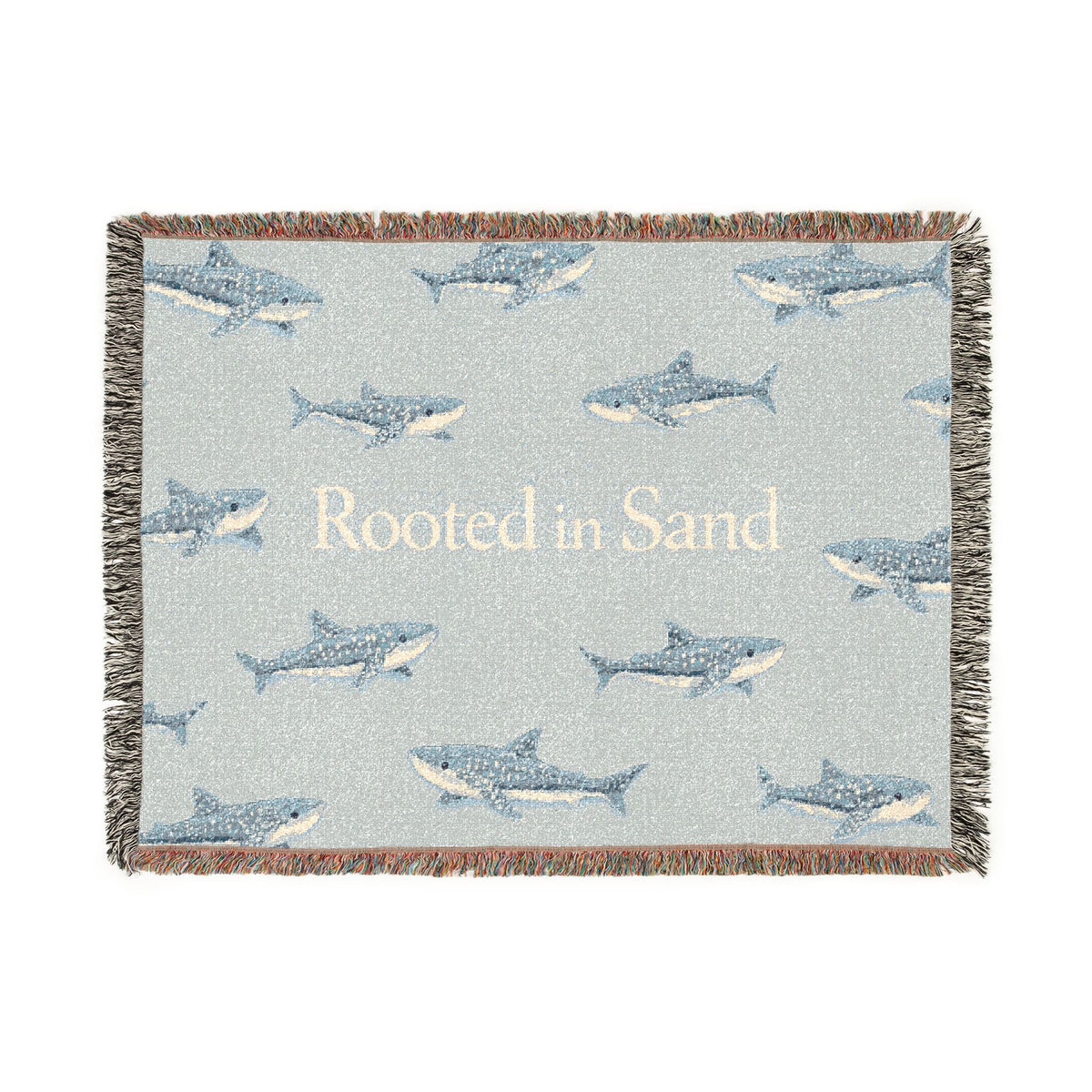 Shark Pattern Woven Blanket — Rooted in Sand Coastal Throw