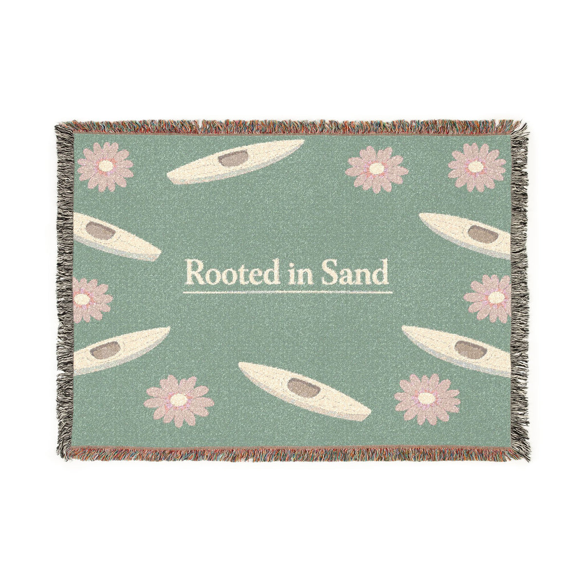 Rooted in Sand Woven Blanket – Coastal Kayak Throw with Floral Motif
