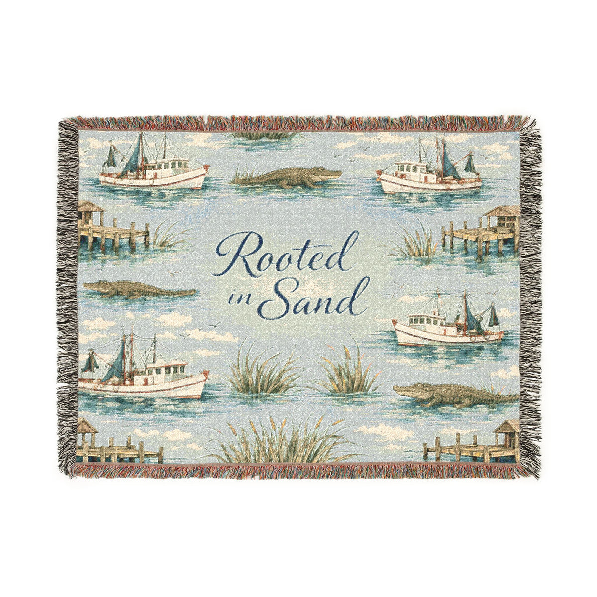 Coastal Rooted in Sand Woven Blanket – Nautical Throw for Beach Lovers