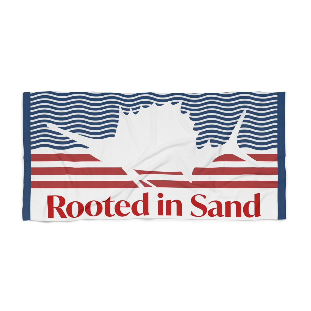 Rooted in Sand Beach Towel Nautical Marlin Design, Patriotic Red & Blue