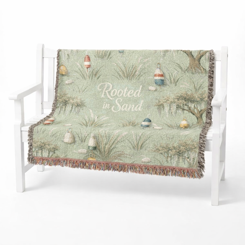 Woven Blanket — Rooted in Sand Coastal Nautical Throw