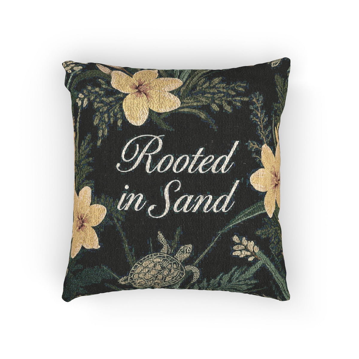 Rooted in Sand Woven Pillow — Coastal Floral Decorative Throw Pillow