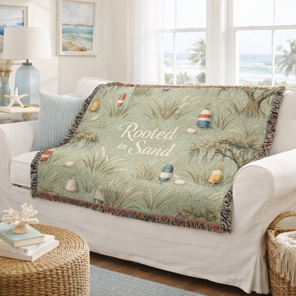 Woven Blanket — Rooted in Sand Coastal Nautical Throw