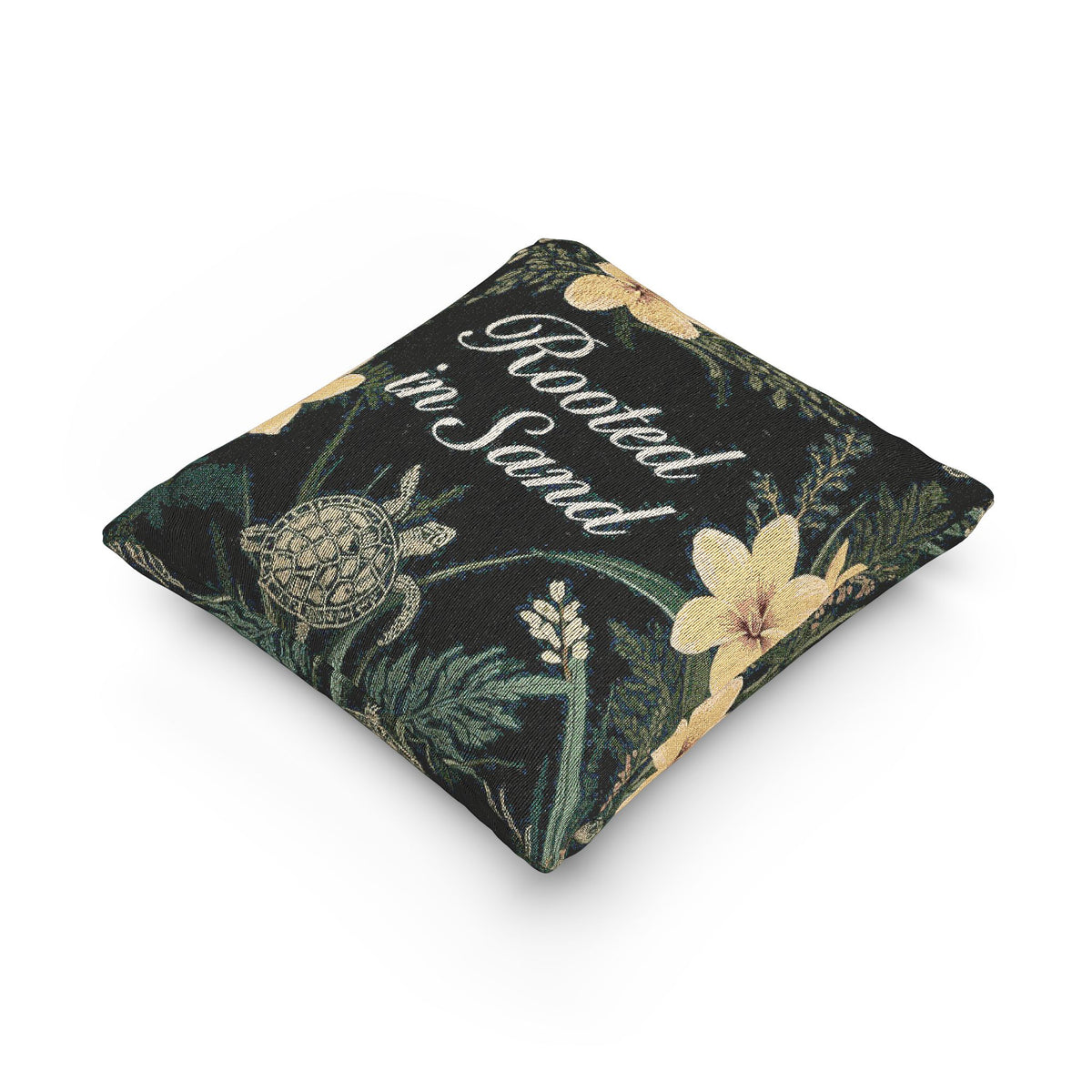 Rooted in Sand Woven Pillow — Coastal Floral Decorative Throw Pillow