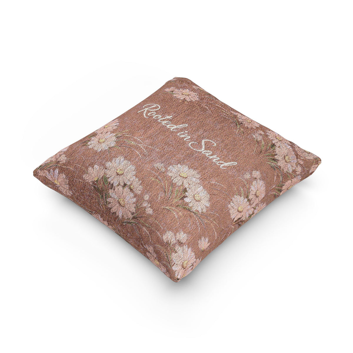 Woven Pillow — Rustic Floral Rooted in Sand Decorative Throw Pillow