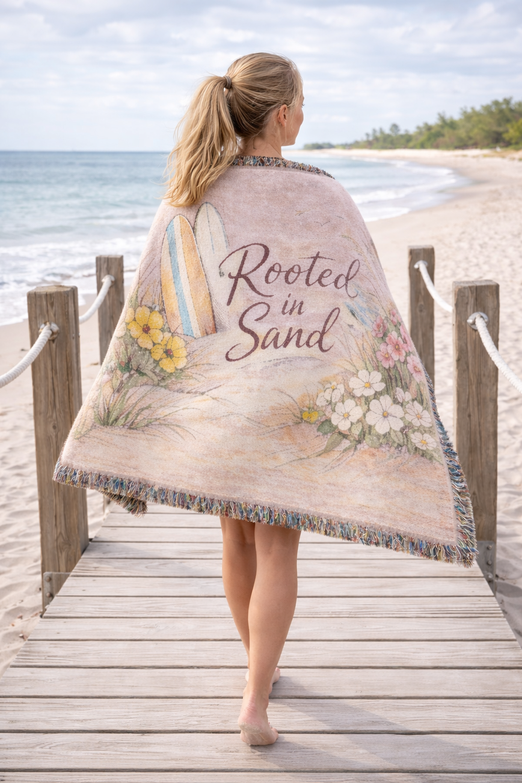 Floral Coastal Woven Throw Blanket | Rooted in Sand