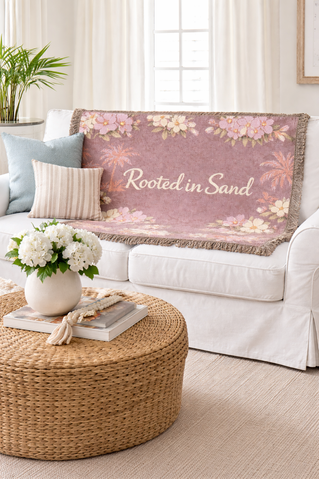 Rooted in Sand Woven Blanket — Floral Beach Throw