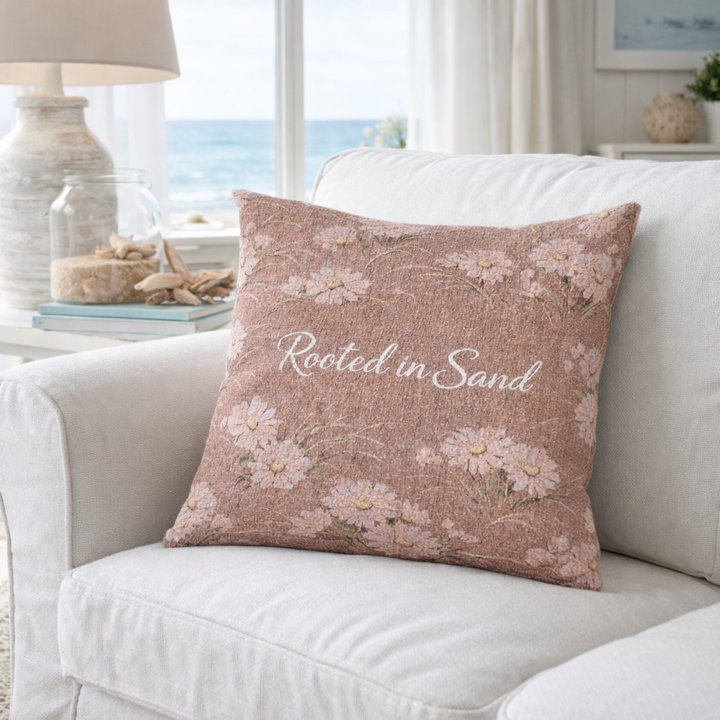 Woven Pillow — Rustic Floral Rooted in Sand Decorative Throw Pillow