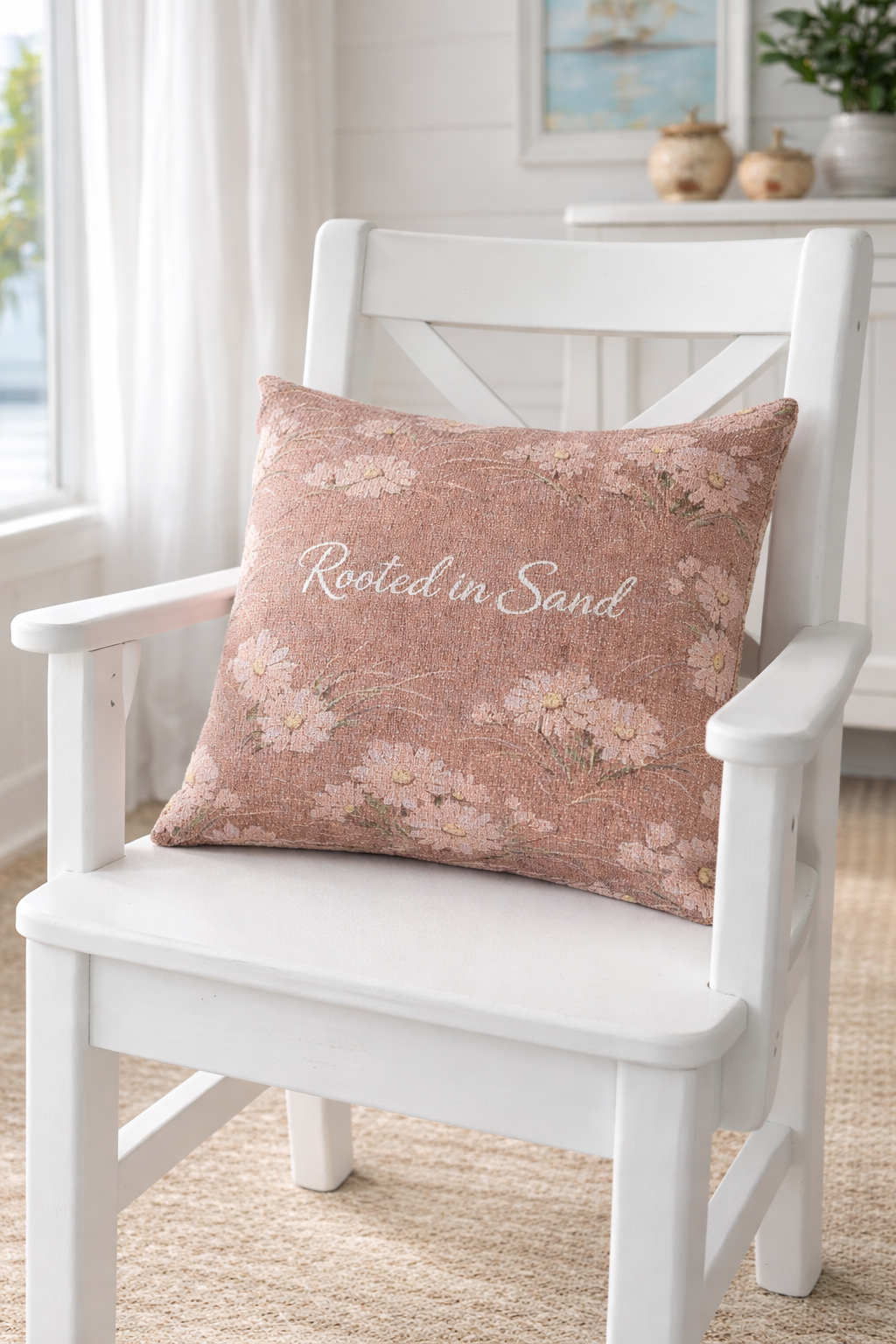 Woven Pillow — Rustic Floral Rooted in Sand Decorative Throw Pillow