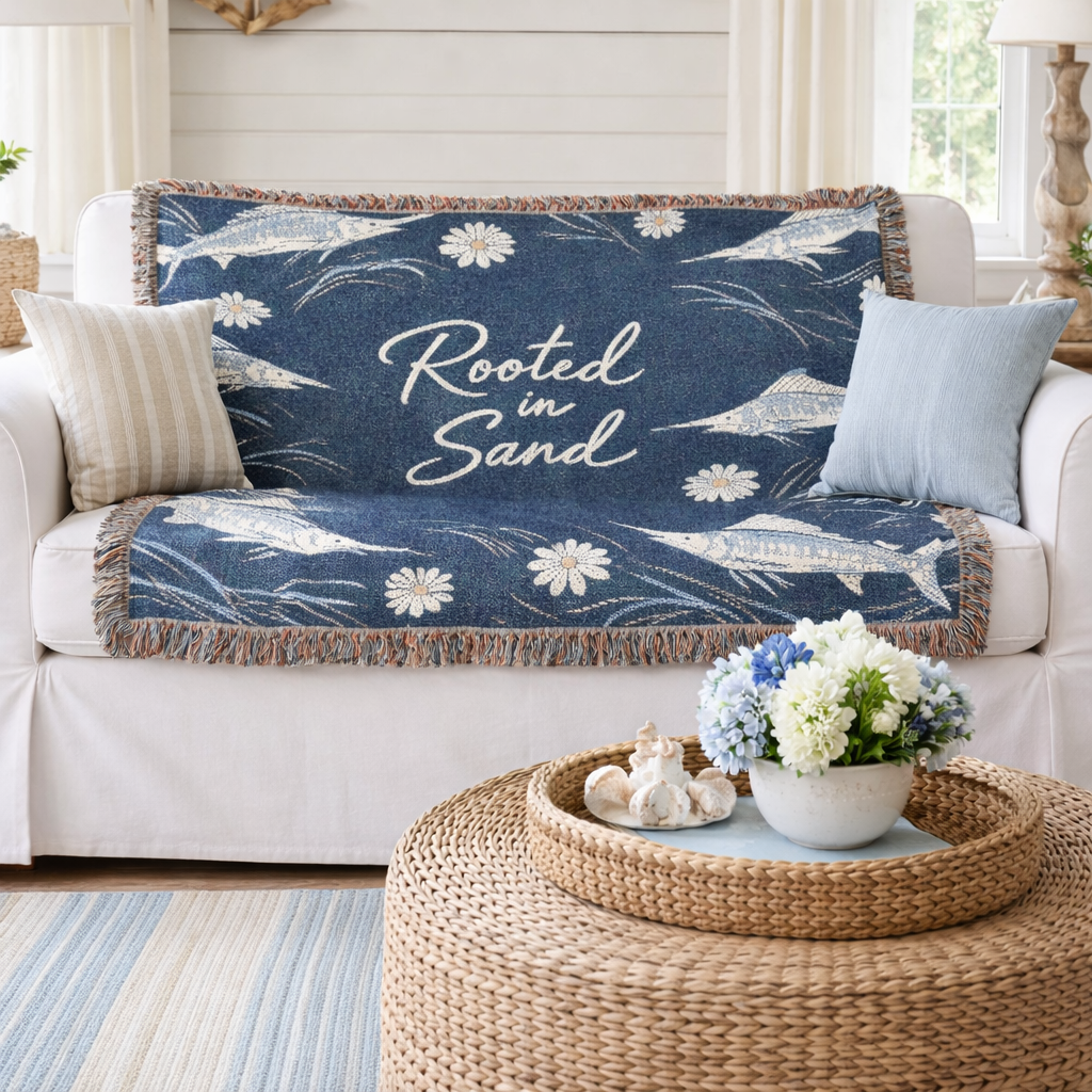 Rooted in Sand Woven Blanket – Floral Coastal Throw
