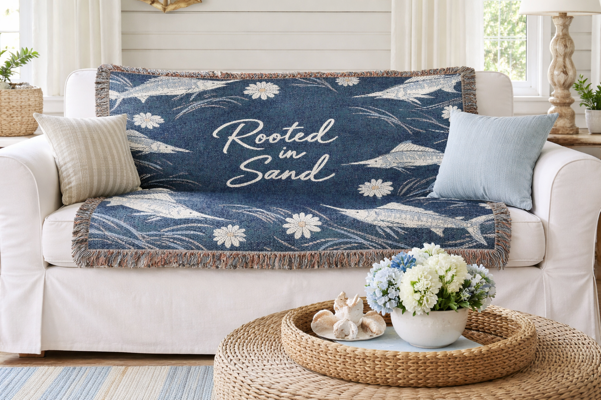 Rooted in Sand Woven Blanket – Floral Coastal Throw