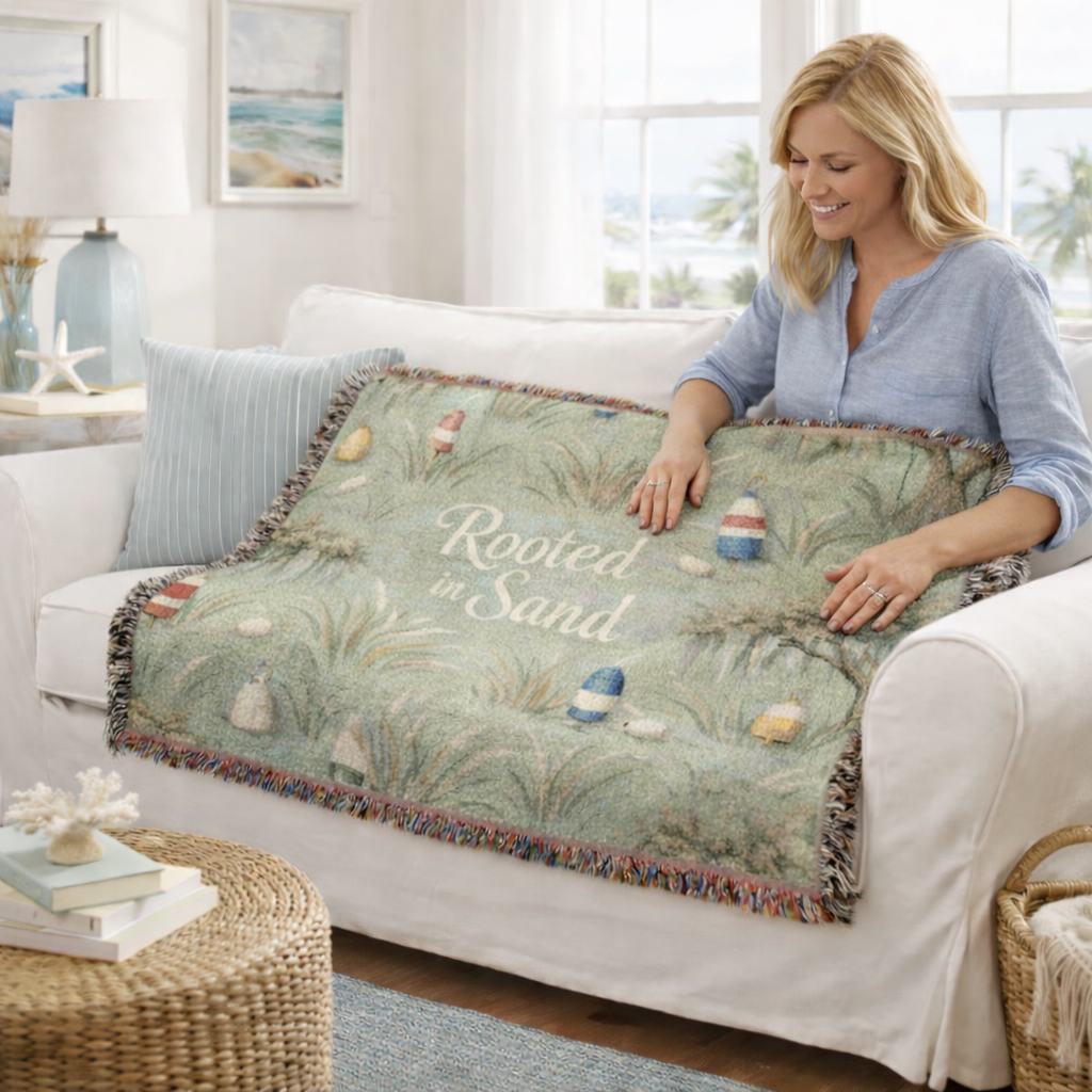 Woven Blanket — Rooted in Sand Coastal Nautical Throw