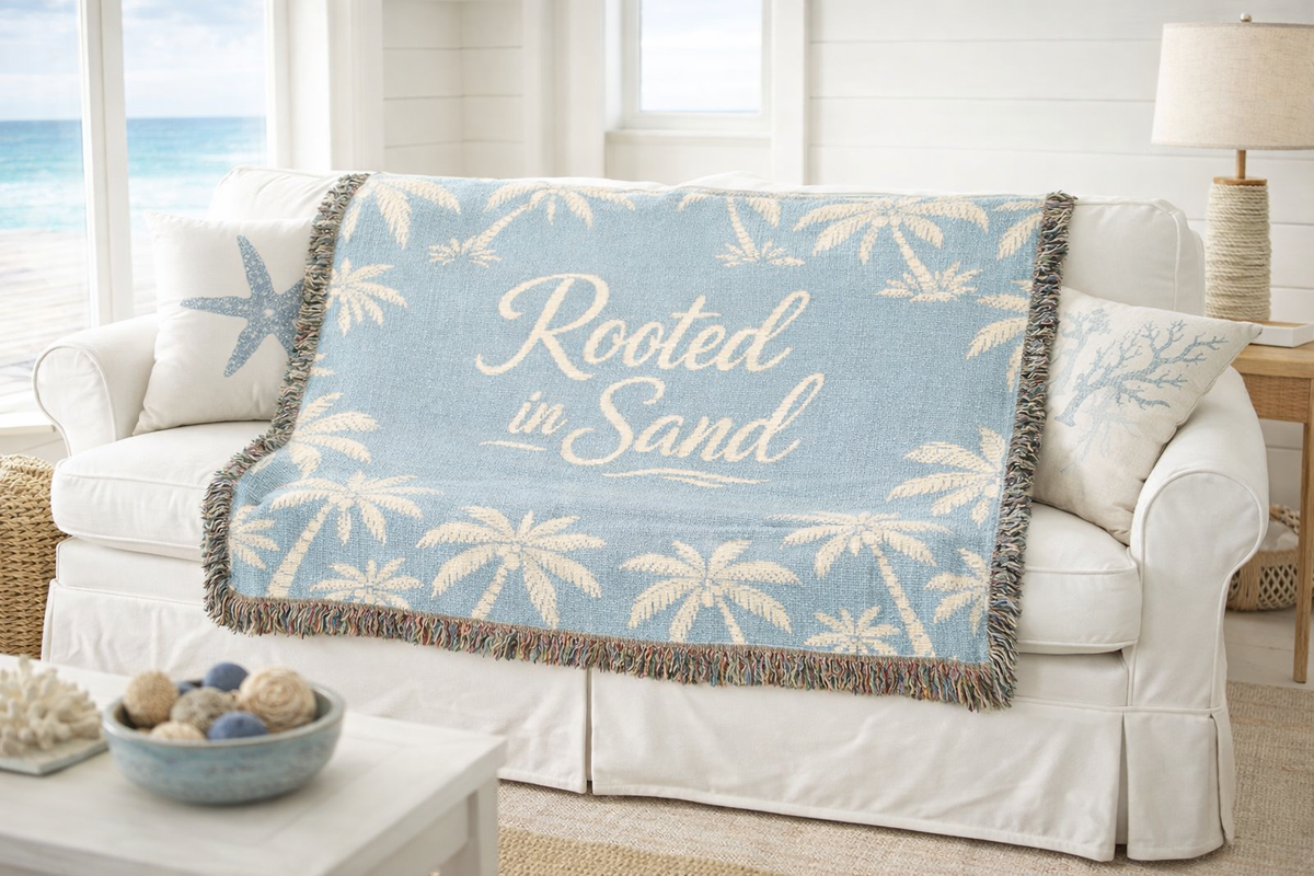 Rooted in Sand Woven Throw Blanket — Tropical Palm Beach Decor