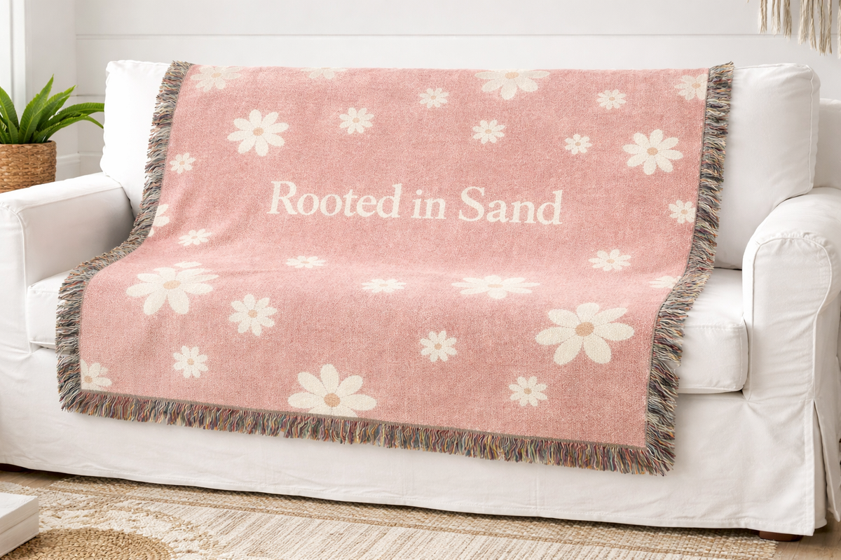 Rooted in Sand Woven Blanket — Boho Floral Throw for Cozy Home Decor