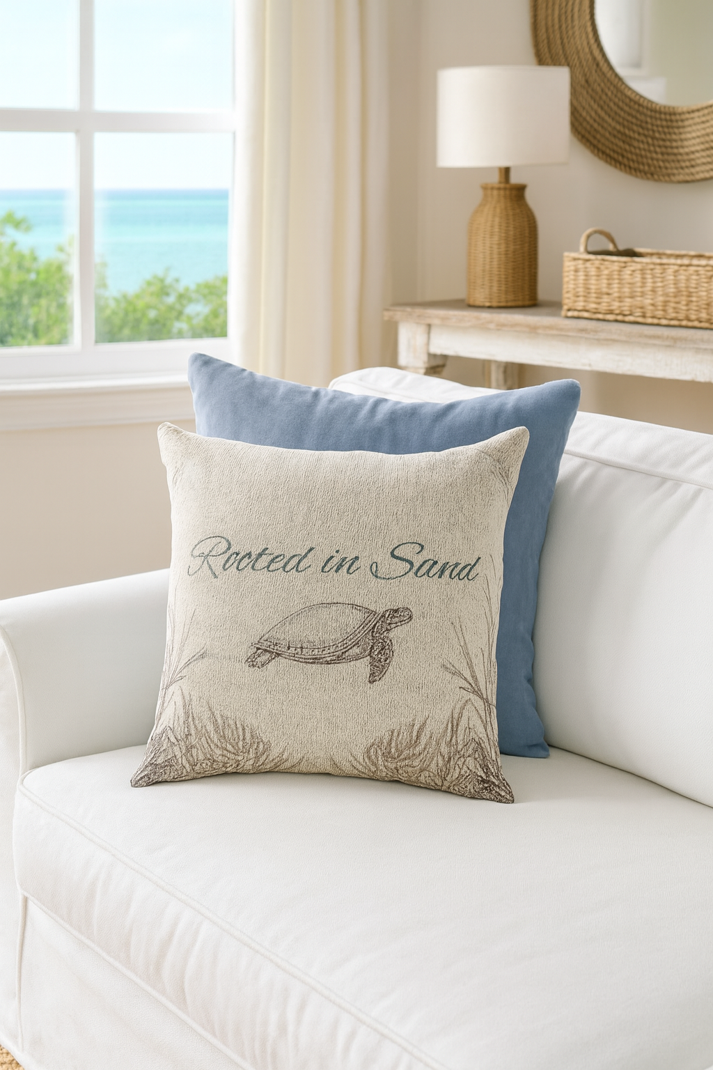 Woven Pillow — Rooted in Sand Turtle Coastal Decorative Pillow