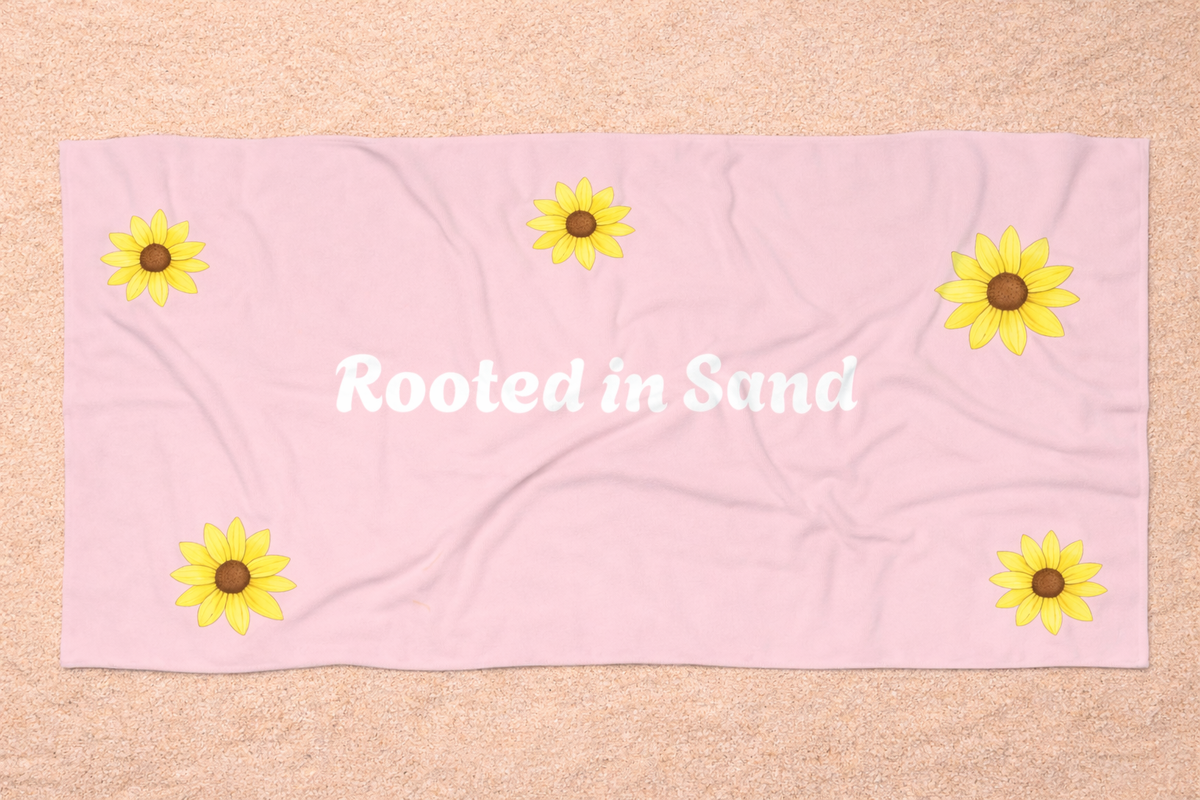 Pink Rooted in Sand Beach Towel — Sunflower Floral Summer Tow