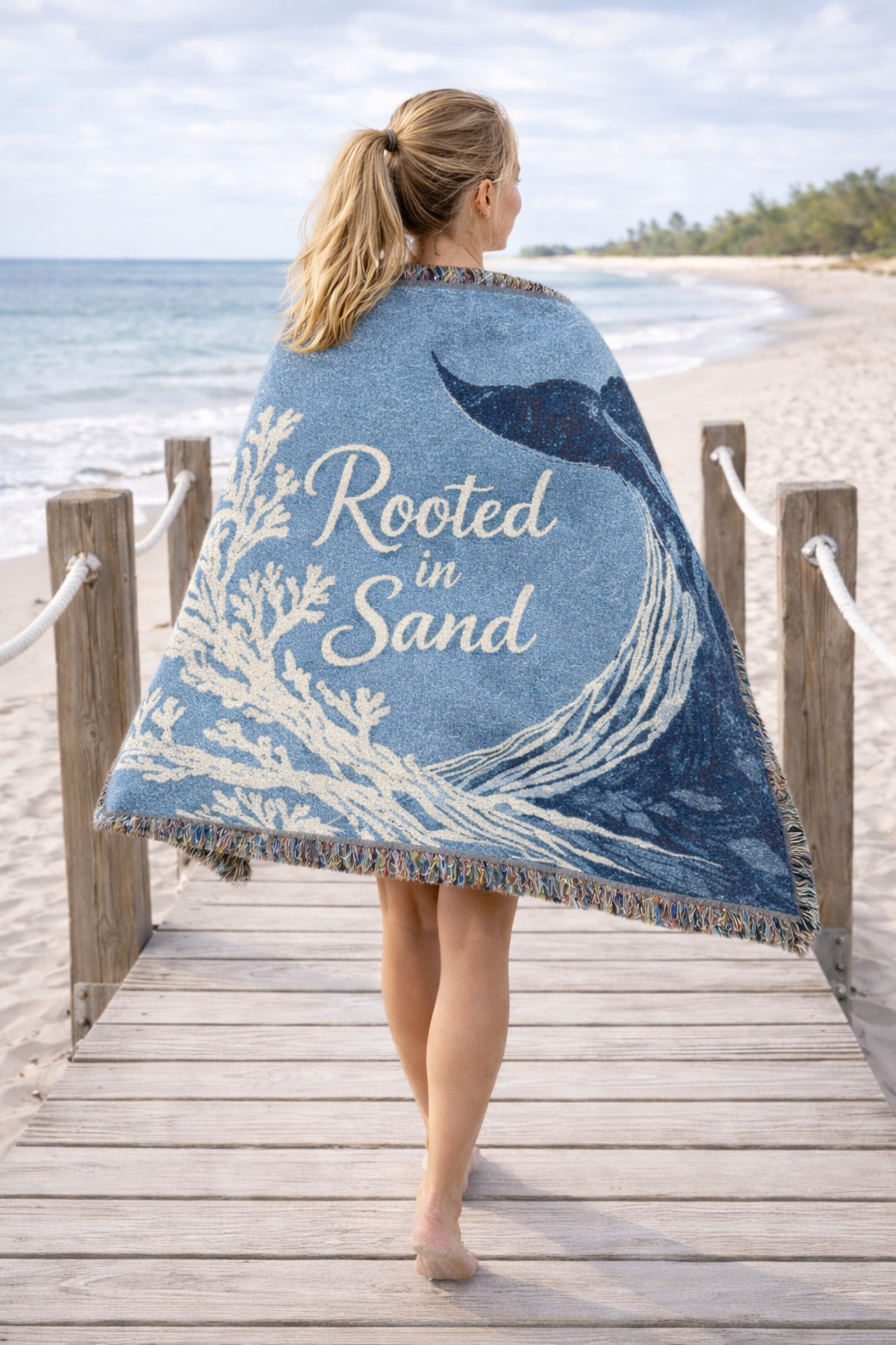 Woven Blanket — Rooted in Sand Coastal Whale Throw
