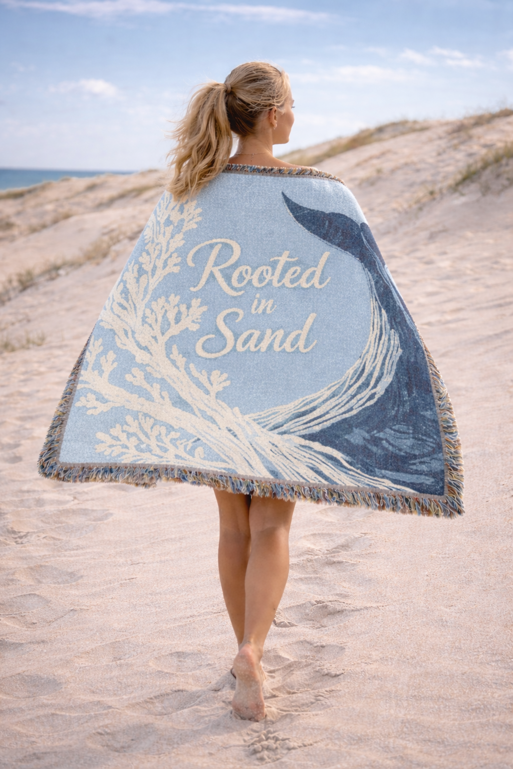 Woven Blanket — Rooted in Sand Coastal Whale Throw