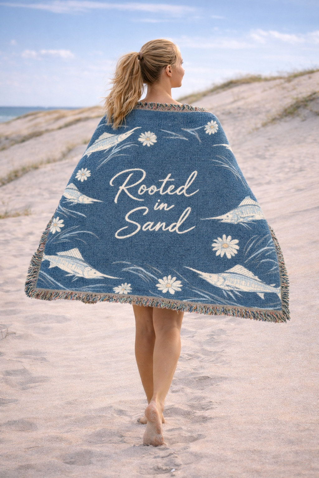 Rooted in Sand Woven Blanket – Floral Coastal Throw