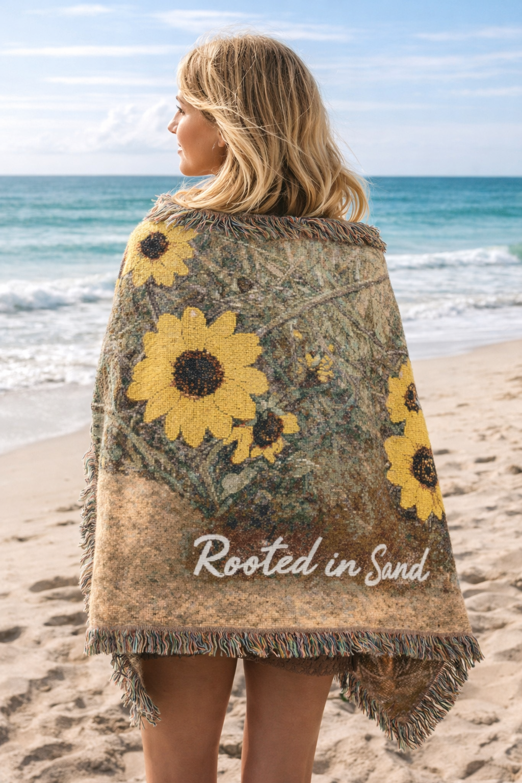 Floral Dune Daisy Woven Throw | Rooted in Sand