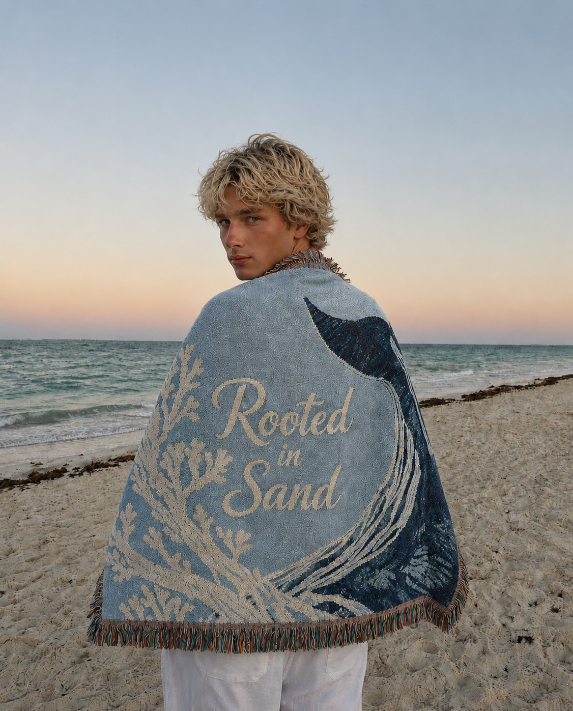 Woven Blanket — Rooted in Sand Coastal Whale Throw