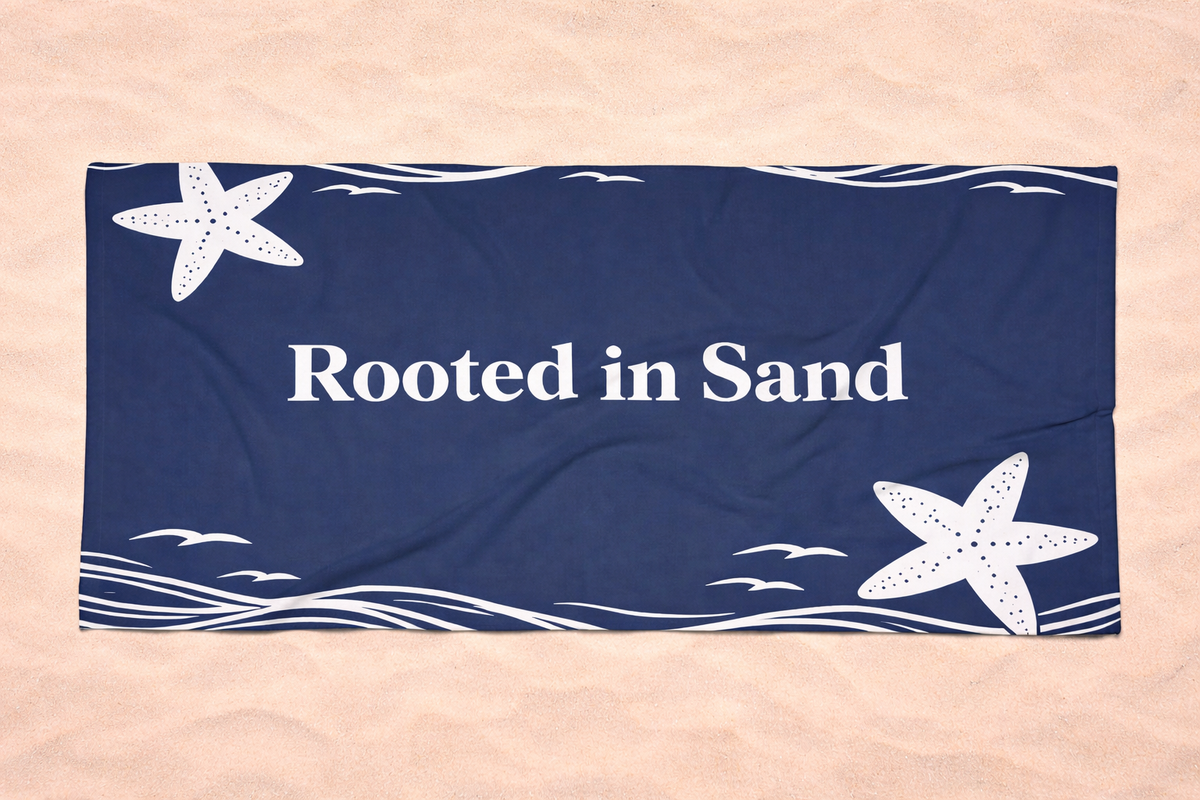Rooted in Sand Beach Towel – Navy Blue Starfish Beach Towel