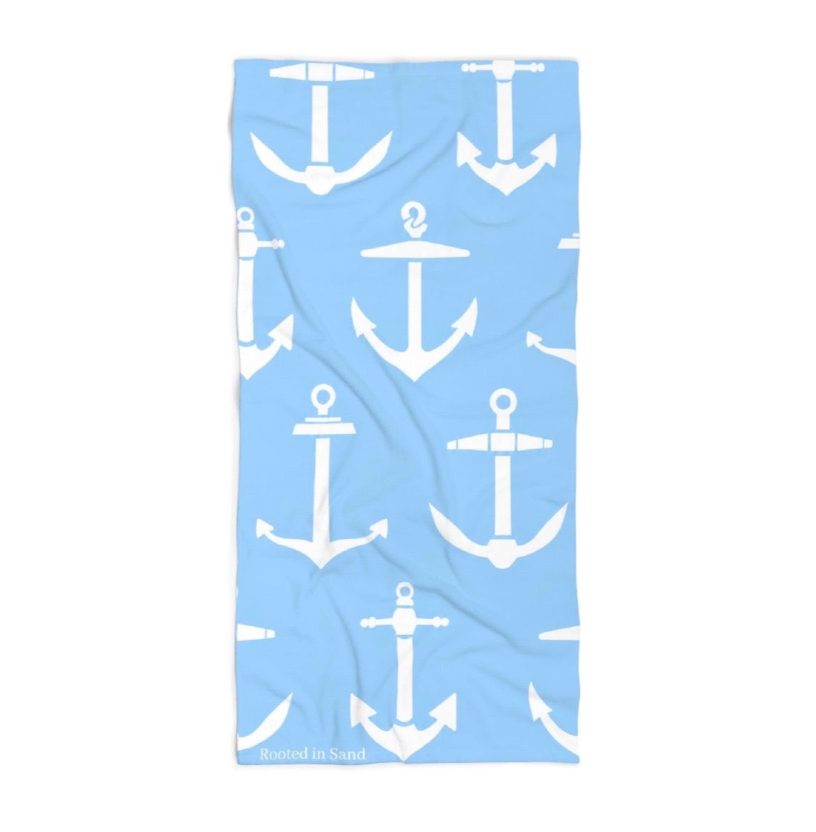 Rooted in Sand Light Blue Anchor Beach Towel