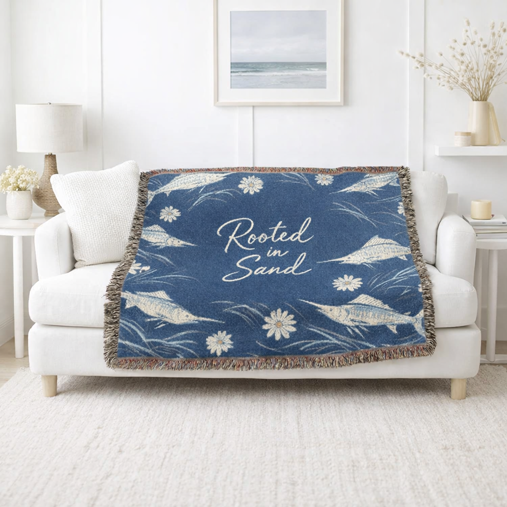 Rooted in Sand Woven Blanket – Floral Coastal Throw