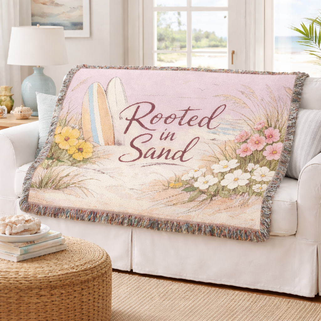 Floral Coastal Woven Throw Blanket | Rooted in Sand