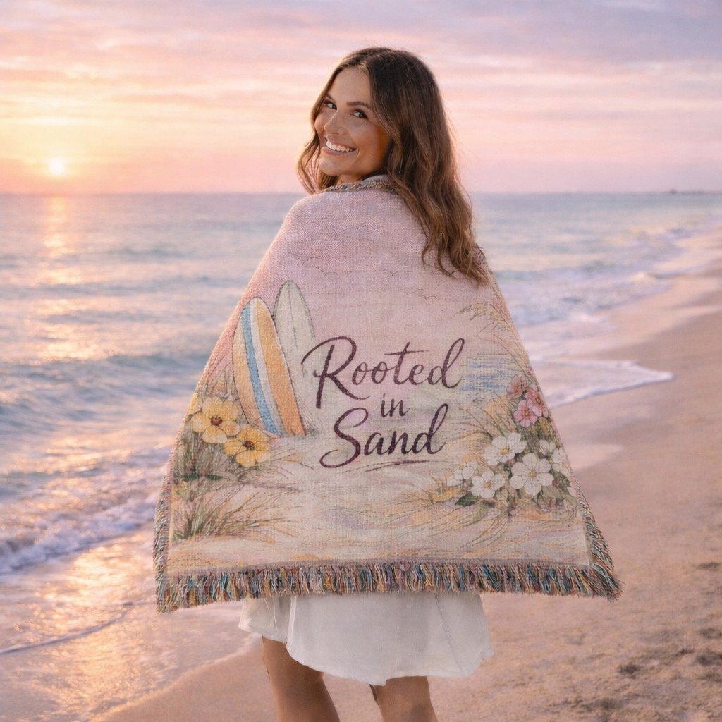 Floral Coastal Woven Throw Blanket | Rooted in Sand