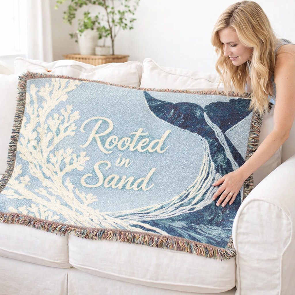 Woven Blanket — Rooted in Sand Coastal Whale Throw