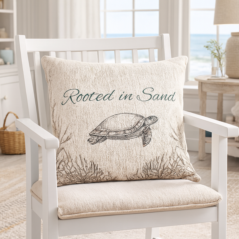 Woven Pillow — Rooted in Sand Turtle Coastal Decorative Pillow