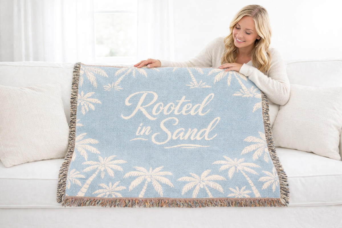 Rooted in Sand Woven Throw Blanket — Tropical Palm Beach Decor
