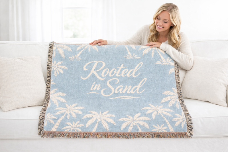 Rooted in Sand Woven Throw Blanket — Tropical Palm Beach Decor